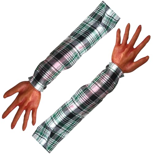 2pcs Halloween Hände, 22 Zoll abgetrennten falschen Arm mit kariertem Stoffhülsen, weiche realistische Halloween -Körperteile, gruselige Halloween -Requisiten, Stil 2 Neuheiten Toys von AOpghY