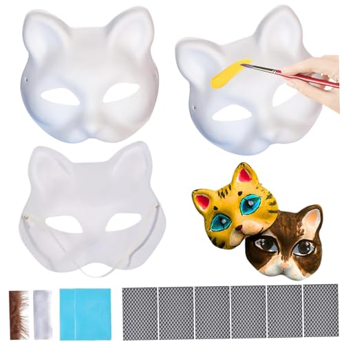 3 PCs Katzenmaske mit Pelzen und Augennetz lackierbar 7.5x6.7 In Halloween Therian Maske mit elastischen Gurt Pelzige DIY Purly Animal Maske Kostümprops Urlaub und Maskerade Dress -up -Vorräte von AOpghY