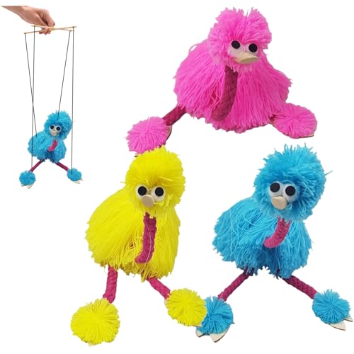 3-teilige Marionettenpuppen, Garn-Straußenpuppe mit Schnur, Bunte Vogelschnurpuppe, ausgestopfte Plüschpuppen für Eltern und Kinder, interaktive Puppen, Lernspielzeug, Marionetten von AOpghY