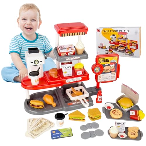 71pcs/Set Kids Kitchen -Spielset Batterie -Batterie -Küchenspielzeugsets mit Geräuschen künstlicher Spielen Sets mit Wasserspender und Registrierkasse, gefälschte Hamburger Kids Kitchen Playset von AOpghY