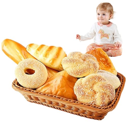 8pcs Fake Bread Set mit Korb 1: 1 Realistische Apperance & Duft Fake Food Bread Artificial Bakery Decor für Heim-, Restaurant- und Studio -Nutzungsspielzeug für Kinder von AOpghY