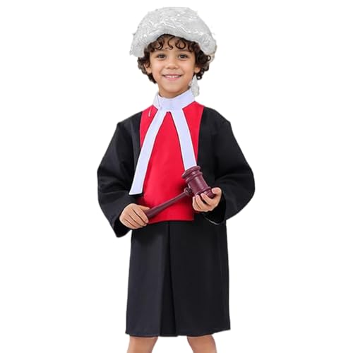 AOpghY 1 Set Halloween -Kostüme Kids Lawyer Richter Kostüm, umfasst Richter Robe mit Richterkragen, Richterin und Richter -Perücken, Cosplay -Kostümen Urlaubskostüme und Dress -up -Vorräte von AOpghY