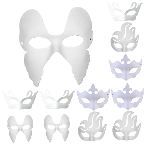 AOpghY 12 pcs weiße Kunststoffmaske 4 Stile Blanke Halloween -Maske zum Malen, DIY Halb Face Maskerade Plastikmaske, tragbare Leere Maske mit elastischen Band -Dress -up -Vorräten von AOpghY