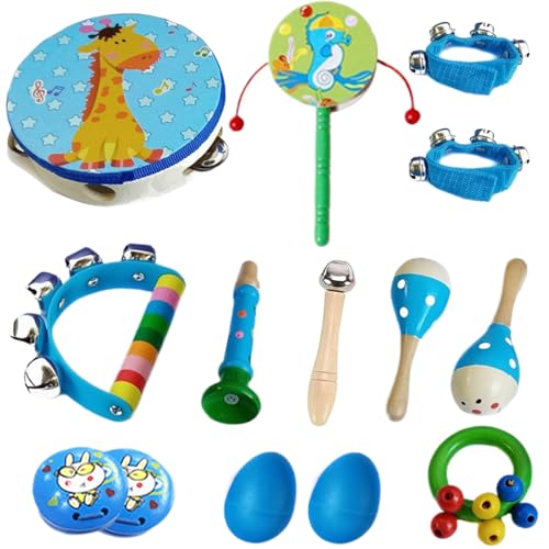 AOpghY 13PCS Kids Musical Instrumente Set hölzerne Kleinkind -Musikinstrumente umfassen Xylophon, Trommeln, Maracas und mehr Bildungsmusikinstrumente Musikinstrumente von AOpghY