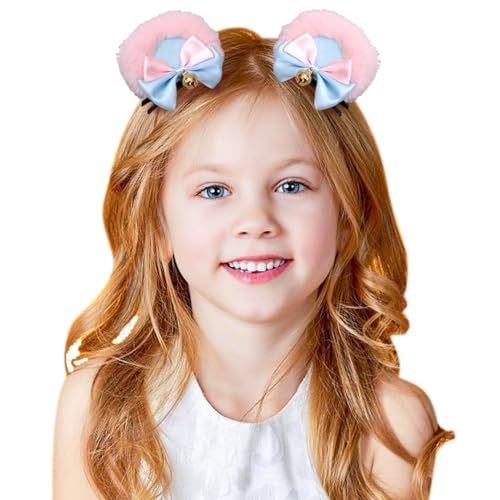 AOpghY 1Pair Hair Clips 3.4x2,8 Zoll niedliche Bärenohren Haarzubehör für Mädchen Blaue Bärenohren mit Schleifen & Glocken weiche Barrettes Haarklammern von AOpghY