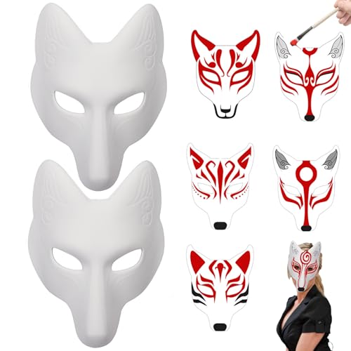 AOpghY 2 PCs Therian Maske Halloween Fox Maske Leder Kostüm DIY Blank Maske Japanische Kabuki Kitsune Halloween Masken für Maskerade Kostümprop Masquerade Party Dress endet von AOpghY