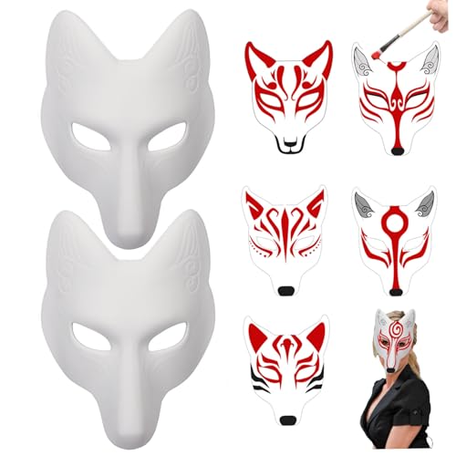 AOpghY 2 PCs Therian Maske Halloween Fuchs Maske Leder Kostüm DIY Blank Maske Japanische Kabuki Kitsune Halloween Masken für Maskerade Kostüm Requisite Festliche Masquerade Dress -up -Vorräte von AOpghY