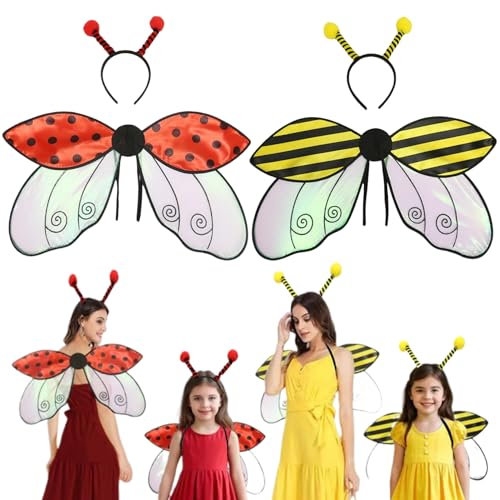 AOpghY 2 Sets Ladybug Kostüm & Bienenkostüm, Cosplay-Requisiten mit Insektenflügel- und Stirnband Polyester Ladybug Kostüm Novelty Dress-up Supplies von AOpghY