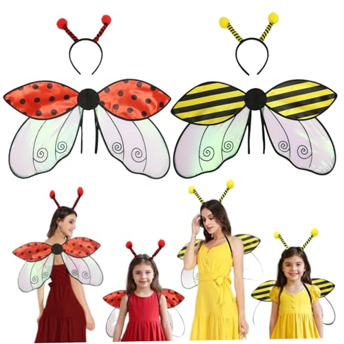 AOpghY 2 Sets Ladybug Kostüm & Bienenkostüm, Cosplay -Requisiten mit Insektenflügel- und Stirnband Polyester Ladybug Kostüm tun und Dress -up -Vorräte von AOpghY