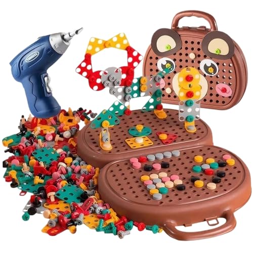 AOpghY 212pcs Kleinkindbohrer und Schraubenspielzeug Bärenkasten Montessori Toys mit Bohrer tragbarer 2D/3D-Kleinkind-Bohrer für Kreativitätssparken und praktisches Lernmontessori-Spielzeug von AOpghY