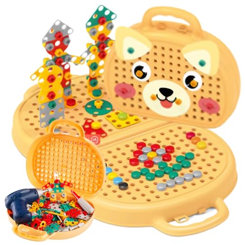 AOpghY 212pcs Kleinkindbohrer und Schraubenspielzeughunde Box Montessori Spielzeug mit Bohrer tragbarer 2D/3D-Kleinkind-Bohrer für Kreativitätsfunken und praktisches Lernmontessori-Spielzeug von AOpghY