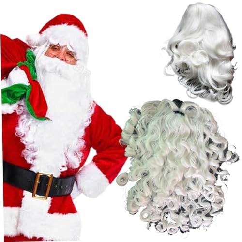 AOpghY 2pcs/Set Santa Bart und weiße Perücke, 31,5 Langer Zauberer Bart wiederverwendbares synthetische Weihnachts Perücke Einen Größe gefälschter Bart Festlichkeit Masquerade Dress endet von AOpghY