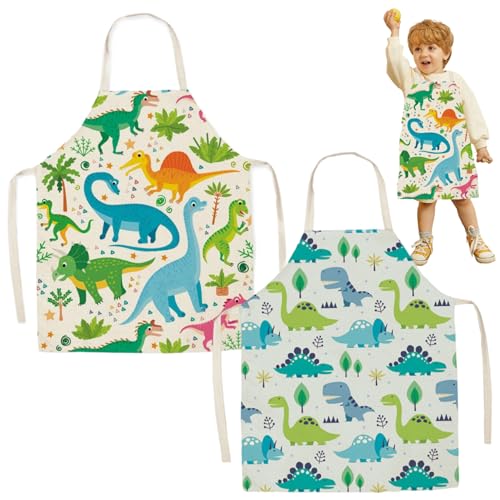 AOpghY 2pcs Kinderschürze 2 Stile süße Dinosaurier Kleinkind Schürze Waschbarer Polyesterfarbe Schürze für Kinder Verstellbare Kunstschürze Kinderunterhaltungsprodukte von AOpghY