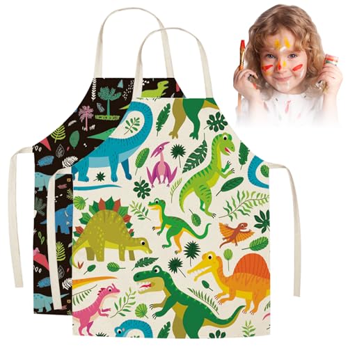 AOpghY 2pcs Kinderschürze 2 Stile süße Dinosaurierschürze für Jungen waschbar ＆ Fleckenresistente Farbschürze für verstellbare Kunstschürze für Kinder Kinderunterhaltungsprodukte von AOpghY