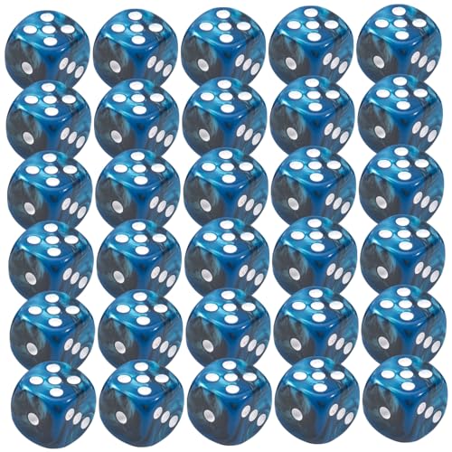 AOpghY 30 pcs 6-seitige Würfel Set 0,5 '' Marble Blue Acryl Casino Dice Set mit weißen Punkten glattes Rolling 6-Seiten-Würfel mit abgerundeten Ecken für Tischspiele Standard-Spielwürfel von AOpghY