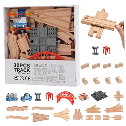 AOpghY 30pcs/Set -Zug -Zug -Set umfassen eine splabbare Holz -Bahnbahn, Zugspielzeug und Autospielzeug, frühzeitiger Holzzug Set für Kleinkinder 3+ Zugset von AOpghY