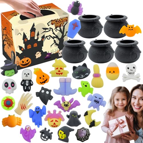 AOpghY 33pcs/Set Halloween -Party -Gefälligkeiten umfassen 5pcs Plastikkessel ＆ 28pcs süße weiche Halloween, DIY Stress Relief Halloween Toys for Kids Novel Toys von AOpghY