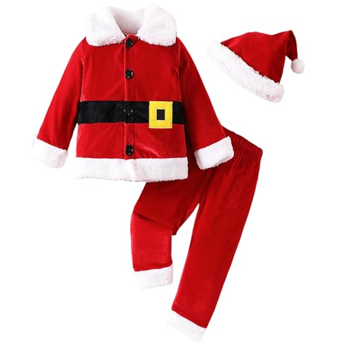 AOpghY 3pcs/Set Kids Santa Kostüm Unisex Weihnachtskostüme mit Plüschjacke, Hosen und Hut Santa Baby Outfit Elf Kostüm, Größe 100 Urlaub Kostüme und Dress -up -Vorräte von AOpghY