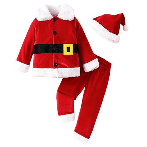 AOpghY 3pcs/Set Kids Santa Kostüm Unisex Weihnachtskostüme mit Plüschjacke, Hosen und Hut Santa Baby Outfit Elf Kostüm, Größe 100 Urlaub und Maskerade -Kleidungsversorgung von AOpghY