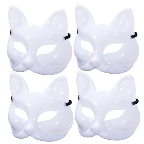 AOpghY 4 PCs Katzenmaske DIY Blankin lackierbar Halloween Fox Maske Halbgesicht unvollendete weiße Therian -Maske mit Elastizität Band für Cosplay -Maskerade -Party -Masken von AOpghY