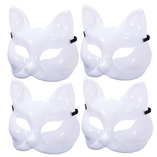 AOpghY 4 PCs Katzenmaske DIY Blankin lackierbar Halloween Fox Maske Halbgesicht unvollendete weiße Therian -Maske mit elastischer Band Festive Masquerade Dress endet von AOpghY