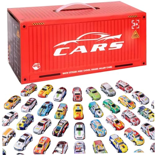 AOpghY 48pcs/Set Race Cars Lustige Simulation Rücken Sie Autos mit eingebauten Garage-Autos Spielzeug tragbare Mini-Rückenwagen, rote Neuheit und lustige Spielzeuge von AOpghY