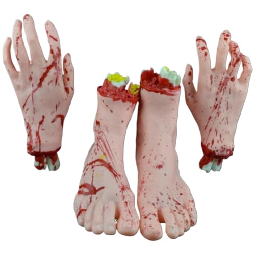 AOpghY 4pcs Halloween Hände Set, 1 Paar getrennte falsche Hand und 1 Paar falsche Füße, Horror blutige falsche Körperteile, Kunststoff Halloween -Körperteile Neuheit Toys von AOpghY