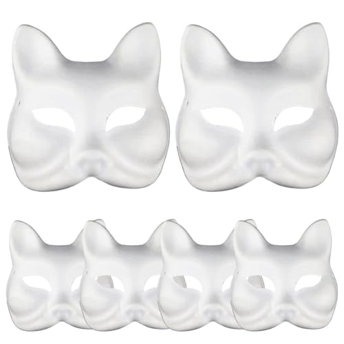 AOpghY 6pcs Fox Maske 7x7 Weiße Halloween -Maske mit Gummiband, Papierkatze -Masken zum Malen, DIY -Halbgesicht Blanko -Maske, Therian Gear Cosplay Party Supplies von AOpghY