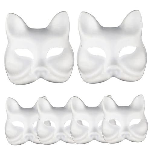 AOpghY 6pcs Fox Maske 7x7 Weiße Halloween -Maske mit Gummiband, Papierkatze Masken zum Malen, DIY -Halbgesicht Blindtherian Maske, Therian Gear Masquerade Party Dress endet von AOpghY