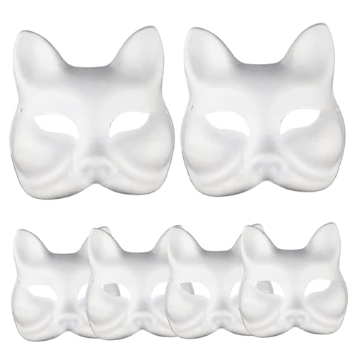 AOpghY 6pcs Fox Maske 7x7 Weiße Halloween -Maske mit Gummiband, Papierkatze -Masken zum Malen, DIY halb Gesichtsblank -Therian -Maske, Therian Gear Masquerade Dress endet von AOpghY