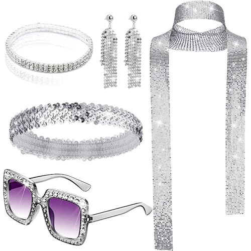 AOpghY 70S -Outfits für Frauen, 5pcs Pailletten Disco Kostüm Frauen, Plastik -Disco -Outfit umfasst Sonnenbranglasglas -Armband und Stirnband, so von AOpghY