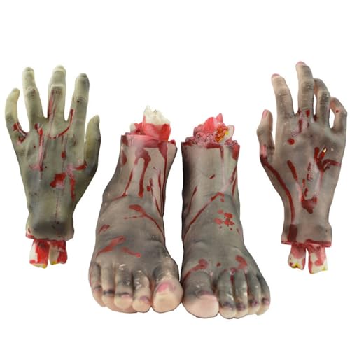 AOpghY Abgetrennte Körperteile 4pcs/Set Bloody abgeschnittene gefälschte Körperteile umfassen 2 Hände & 2 Fuß realistische gruselige Halloween -Körperteile für Spukhaus, Neuheit Toys von AOpghY