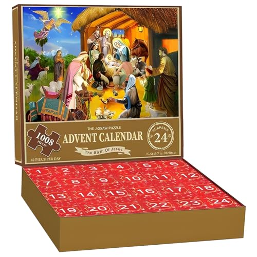 AOpghY Adventskalender Puzzle 2024 Weihnachten 1008 Stück Jigsaw Rätsel 24 Tage Weihnachten Countdown -Kalender Weihnachtspuzzles Geschenk für Kinder, Style 2 Freizeitspielzeug von AOpghY