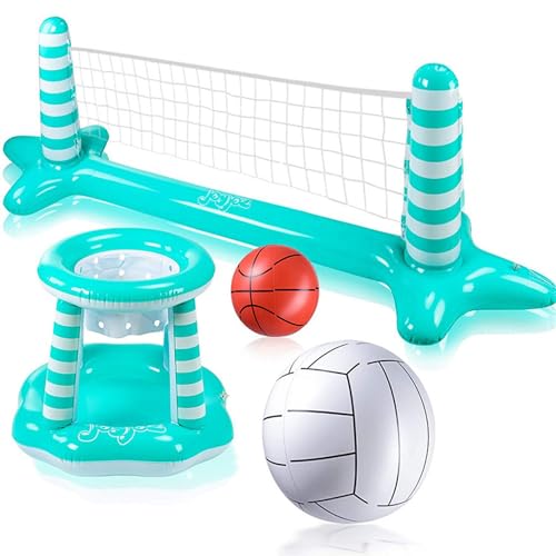 AOpghY Aufblasbarer Poolvolleyball -Set, 114x28x35 Poolvolleyball Net ＆ 27x23 Basketball Hoop, PVC schwimmende Sommerpool -Spiele aufblasbare Poolvolleyball -Set von AOpghY