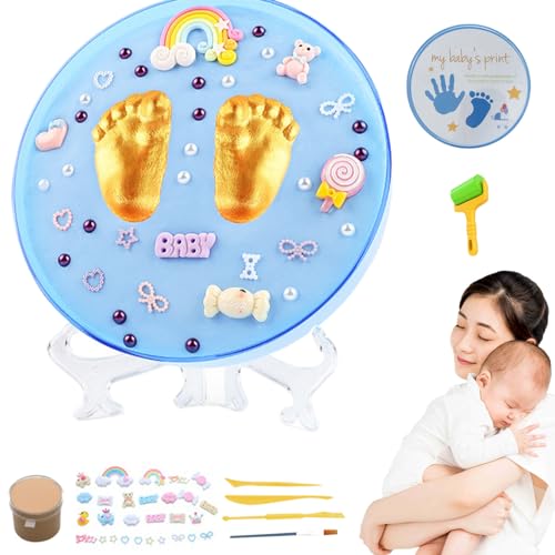 AOpghY Babyhand- und Fußabdruck -Kit, sicheres Baby -Fußabdruck -Kit mit weichem Druckschlamm, versiegeltem Baby -Fußabdruck -Ornament -Kit, lustiges Pfotenabdruck -Kit Blaues Spielzeug und Spiele von AOpghY