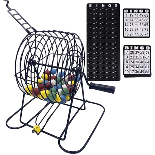 AOpghY Bingo Set Deluxe Fun Bingo Game Set enthält 150 farbenfrohe Bingo-Chips, 18 Bingo-Karten, 75 Bingo-Bälle, 8 handgesiedelte Bingo-Käfig- und Board-Bingo-Sets Bingo-Sets von AOpghY