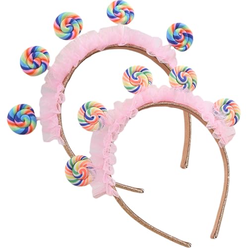 AOpghY Bonbonstadband, 2pcs niedliche Bunte Lutschbänder mit Spitzendekor, Süßigkeiten Haarzubehör für Geburtstagsfeier Karneval Dress Up Decon Candy Stirnband von AOpghY