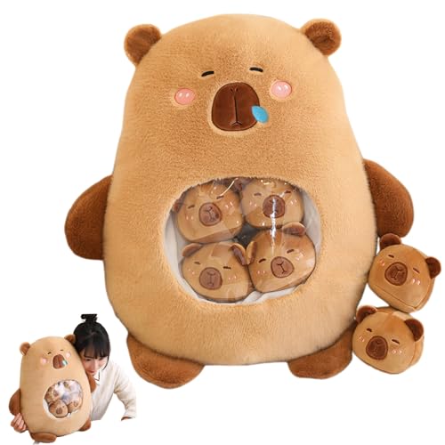 AOpghY Capybara Plüsch mit 6 abnehmbaren Mini -Capybara im 14x18 -Zoll -Snack Kissen Baumwolle gefülltes entzückendes Capybara -Kissen für Kinder und Erwachsene, Brownplush -Kissen von AOpghY