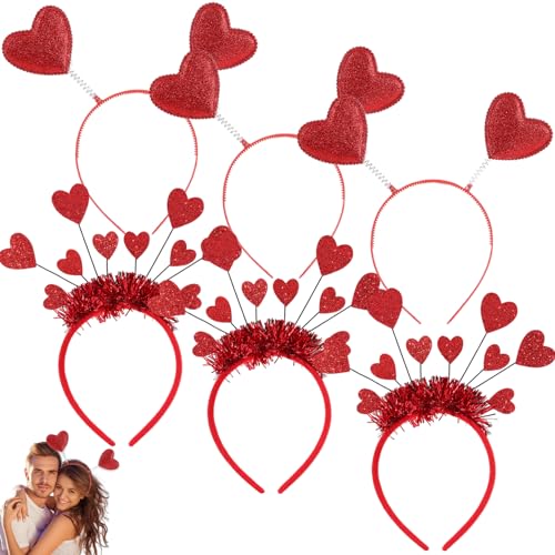 AOpghY Cupid Stirnband 6pcs 2 Style 8 x 8 Exquisite Herzstirnband Paillette Love-Form Hair Hoops Herzohren Stirnband Rot Cupid Kostüm Zubehör Masquerade Party Dress Up Supplies von AOpghY