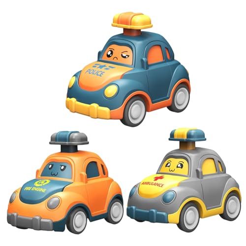 AOpghY Drücken und Go Cars 3PCS süßer Ausdruck Kleinkindauto-Spielzeug mit flippiger Motordeckel, lebendiger zerschmetterer Trägheit Cartoon Toy Cars, Style 1 Press and Go Cars von AOpghY