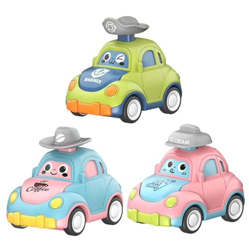 AOpghY Drücken und Go Cars 3PCS süßer Ausdruck Kleinkindautospielzeug mit flippbaren Motordeckel-Lid-Lid-Liege-Bruchresistenten Trägheit Cartoon Toy Cars, Style 2 Interessanter Fahrzeugspielzeug von AOpghY