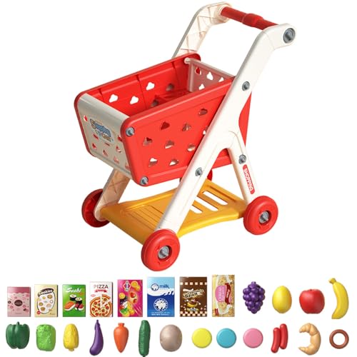 AOpghY Einkaufswagen für Kinder sichere Kleinkindeinkaufswagen mit geräumigem Lagerkorb Kids Kids Einkaufswagen mit 25 Artikeln pädagogische Spielzeug Neuheit Dress-up Supplies von AOpghY