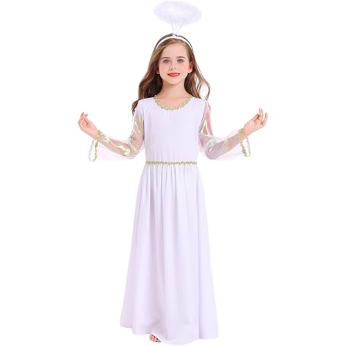 AOpghY Engel Kostüm für Mädchen rund Hals Heiliges weißes Engel Kostüm beinhaltet Kleid & Stirnband Weihnachten Halloween Kostüme für Mädchen, L Novelty Dress-up Supplies von AOpghY