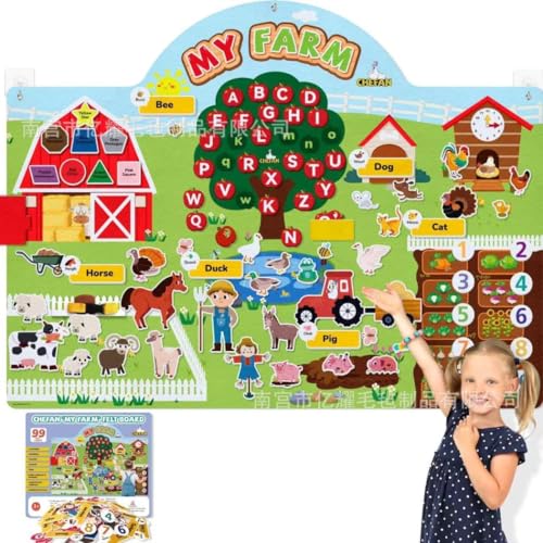 AOpghY Farm Felt Story Board Set 32 ​​x 27 Große Nutztiere Filz für Kleinkinder im Vorschulerziehung Bildungswandaktivität Board Farm Spielzeug Fishay Story Board Sets von AOpghY