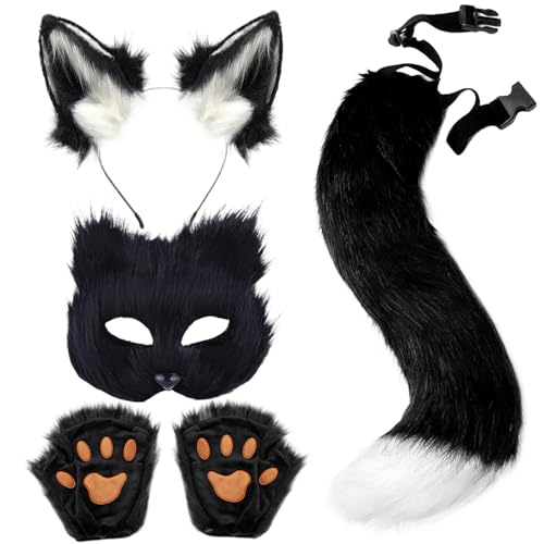 AOpghY Fox Kostüm 4pcs/ Set White Black Cosplay Halloween Pelz Kostüm Rollenspiel Purry Wolf Kostüm Cosplay Kostüm Zubehör tun Spiele Vorräte Vorräte von AOpghY