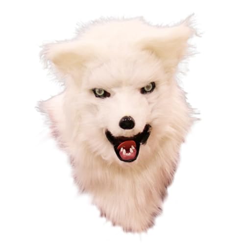 AOpghY Fox Maske Spooky Realistic Fox Pelry Head Vollkopf Halloween Maske mit beweglicher Kiefer Fox Maske für Halloween Kostüm weiße Maskerade Dress -up -Vorräte von AOpghY