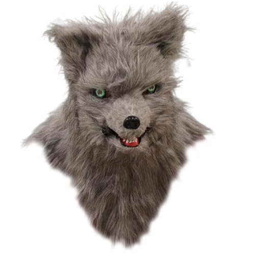 AOpghY Fox Maske Spooky Realistic Fox Purry Head Vollkopf Halloween Maske mit beweglicher Kiefer Fox Maske für Halloween Kostüm graue Maskerade Dress -up -Vorräte von AOpghY