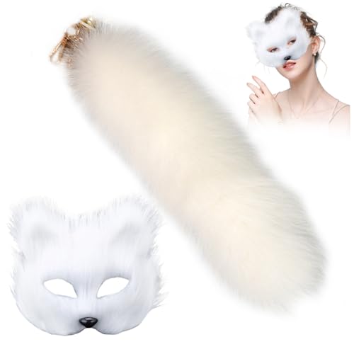 AOpghY Fox Maske und Schwanz realistische pelzige Kostüm Dekorative Therianische Personalized White Therian Maske und Schwanz für Cosplay -Party Maskerade tun Play Supplies von AOpghY