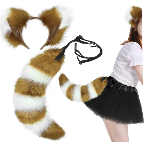 AOpghY Fox Ohren und Schwanzset, pelzige Fuchs Ohren Stirnband, Kunstfell Therian Tail, niedliches Fox -Kostüm für Cosplay -Party -Kostümzubehör, Kamel -Tat -Play -Vorräte von AOpghY