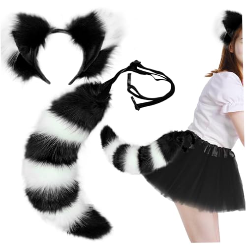 AOpghY Fox Ohren und Schwanzset, pelzige Fuchs Ohren Stirnband, Kunstfell Therian Tail, niedliches Fox -Kostüm für Cosplay -Party -Kostümzubehör, Schwarze Kleider und so tun Vorgänge vorhanden von AOpghY